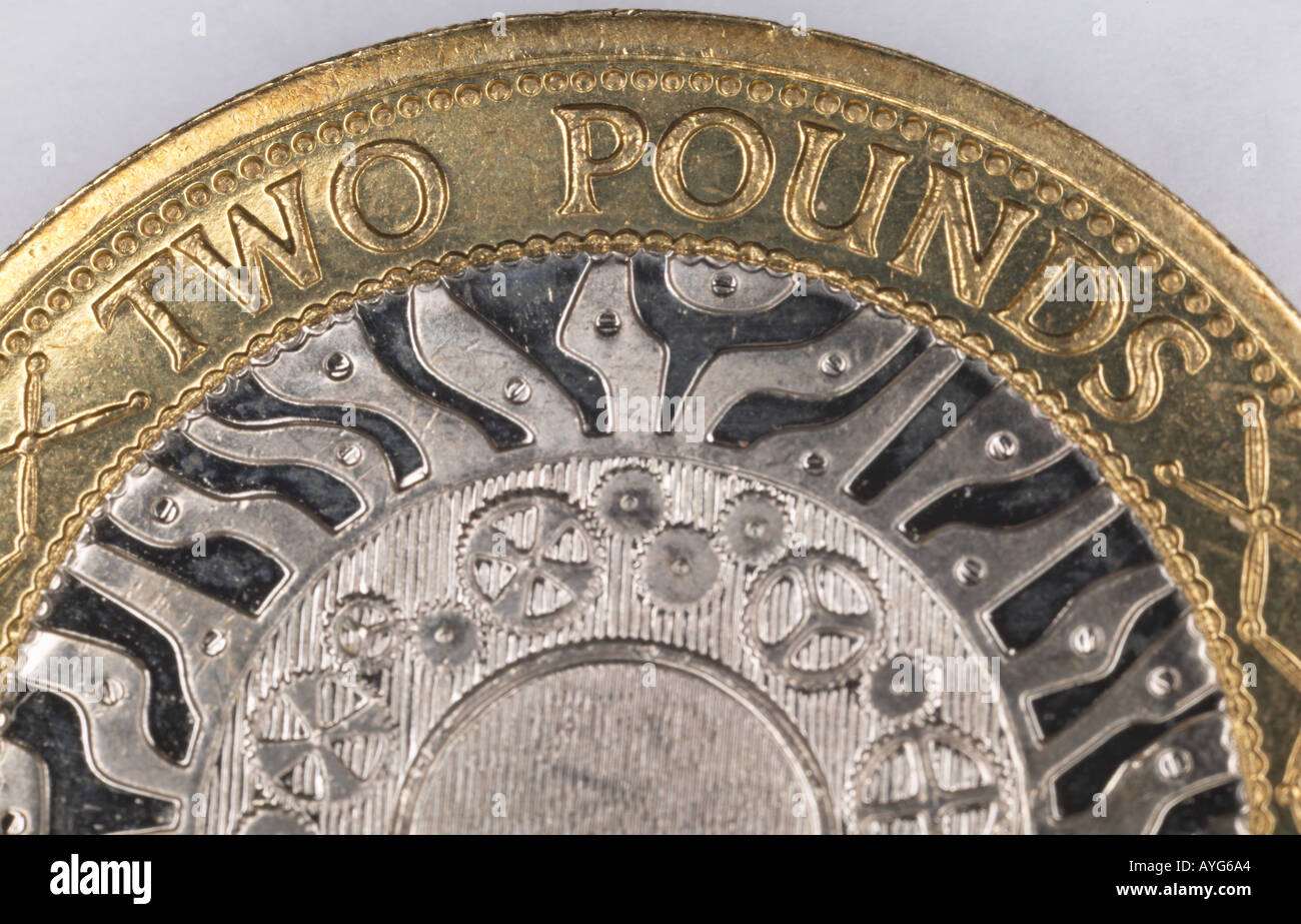 Close up of the reverse of a bi-metallic British two pound coin Stock Photo