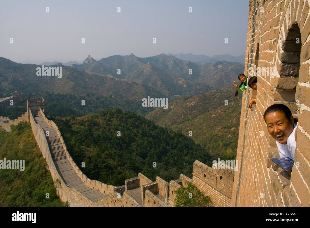Local Woman at the Great Wall of China Stock Photo