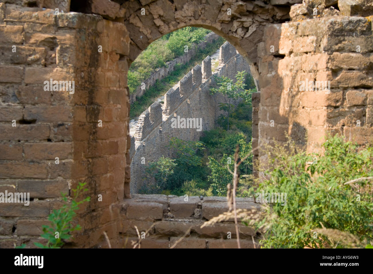 Through a Tower Window, Great Wall of China, Simatai Stock Photo