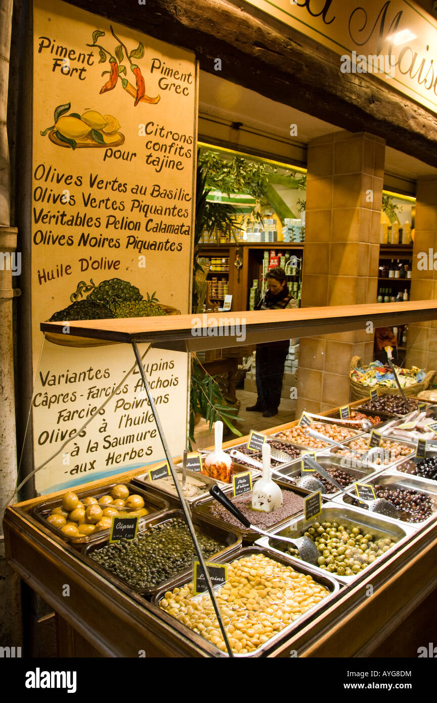 a shop selling various olives in Nice, South France Stock Photo Alamy