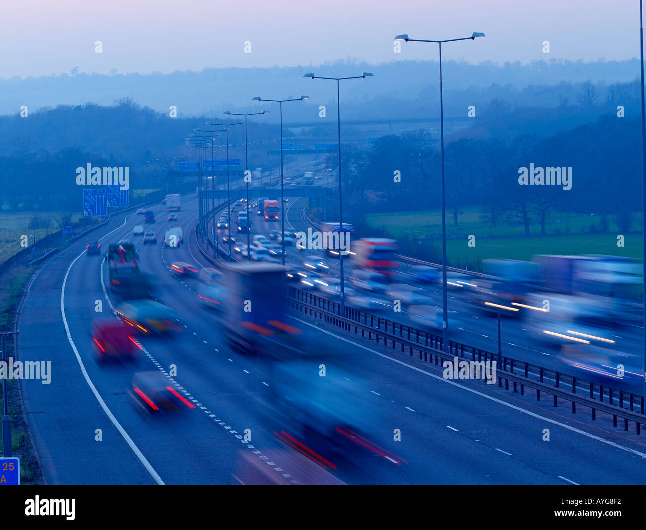 M25 Motorway at dusk Stock Photo