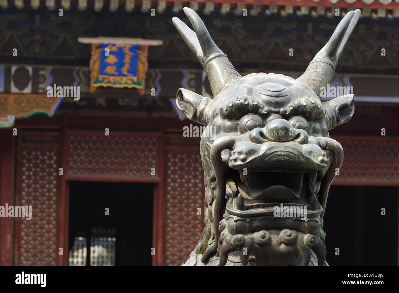 Bronze Dragon Creature Statue in front of the Hall of Benevolence and ...