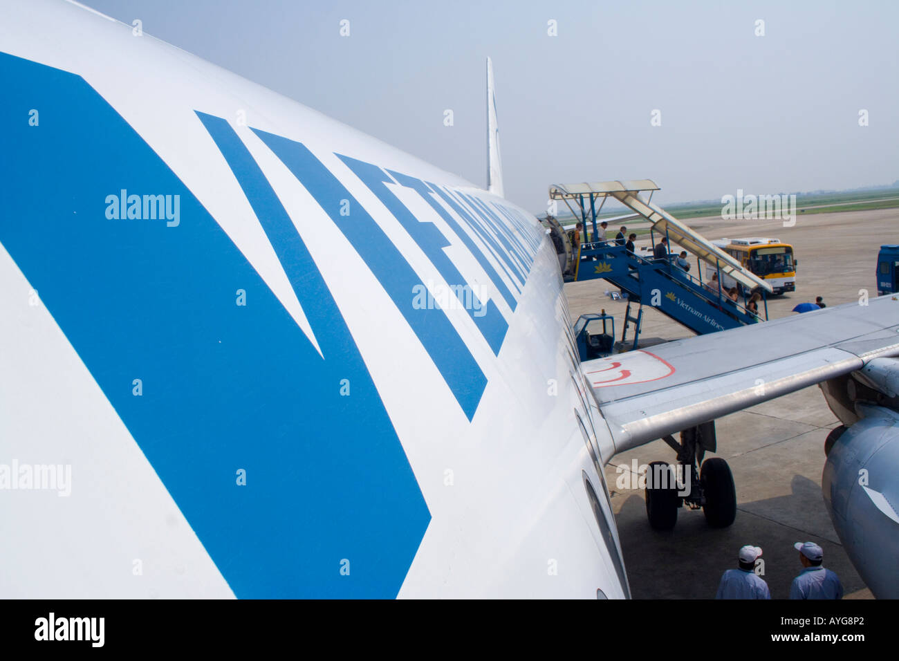 Vietnam Airlines Plane Unloading Passengers HAN Hanoi International Airport Vietnam Stock Photo