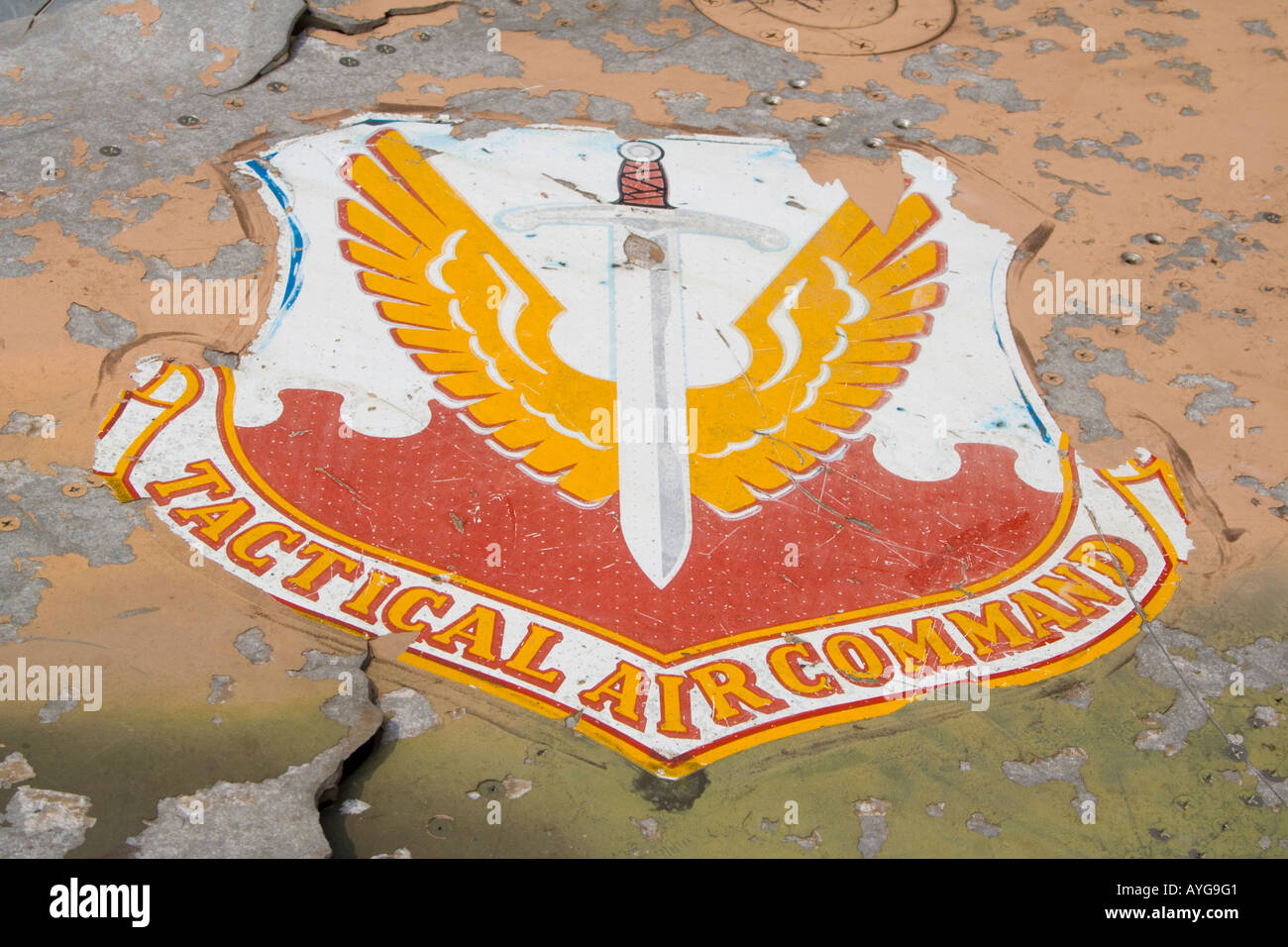 USAF Tactical Air Command, TAC Insignia, Wing from Wreckage of a Plane downed during American War Army Museum Hanoi Vietnam Stock Photo