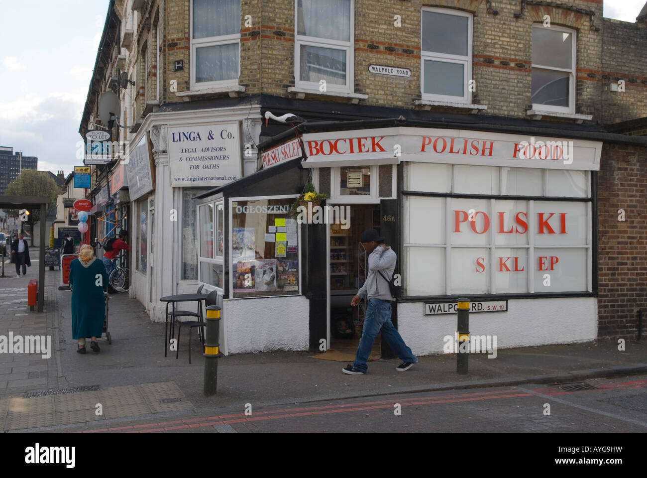 Polish Food shop. Polski Sklep people Colliers Wood High Street, South London Uk 2008 2000s UK HOMER SYKES Stock Photo
