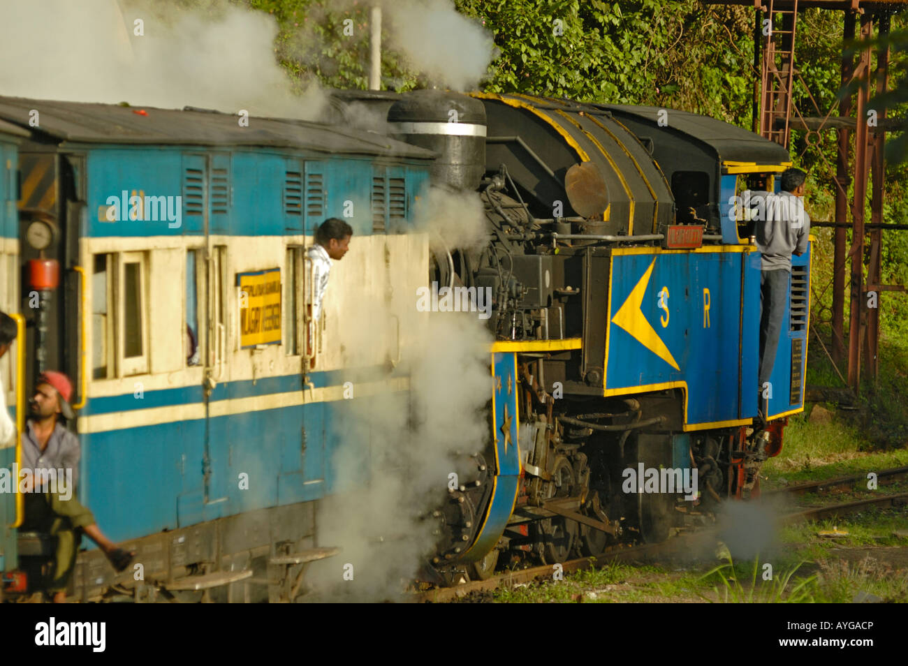 India, Tamil Nadu. Nilgiri Mountain Railway pulled by it's steam engine