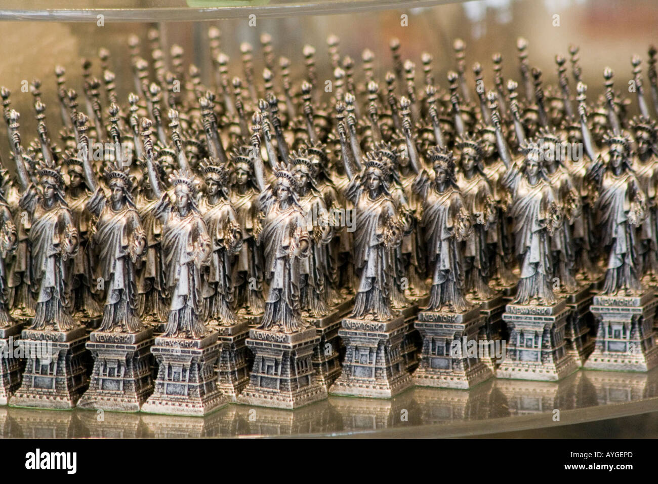 Many Small Souvenir Copies of the Statue of Liberty in a Times Square