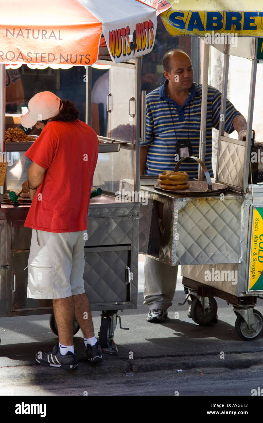 Hot Dog and Roasted Nut Street Food Vendors Times Square Manhattan New