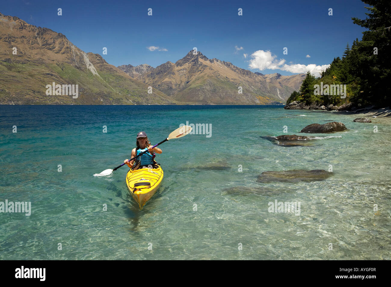 Kayak Lake Wakatipu Queenstown South Island New Zealand Stock Photo Alamy