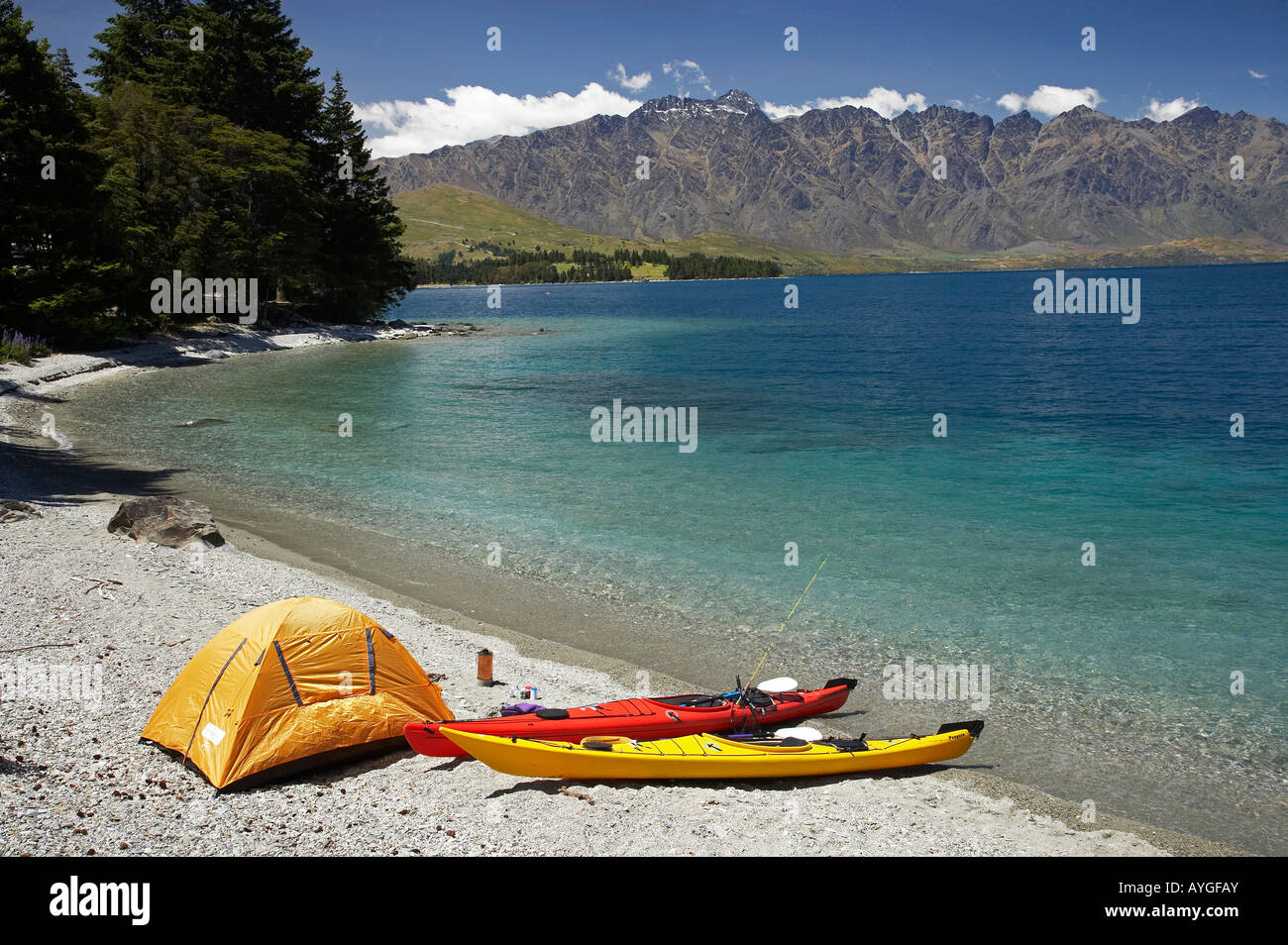 Tent Kayaks and The Remarkables Lake Wakatipu Queenstown South Island