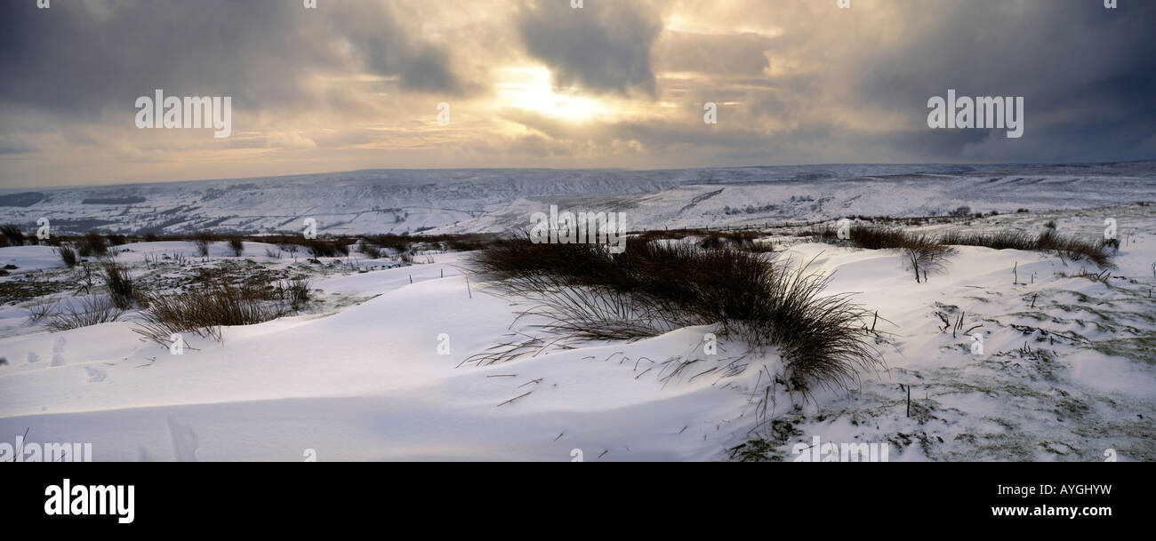 Blakey Ridge with snow drifts at sunset - North Yorks Moors National Park - England Stock Photo