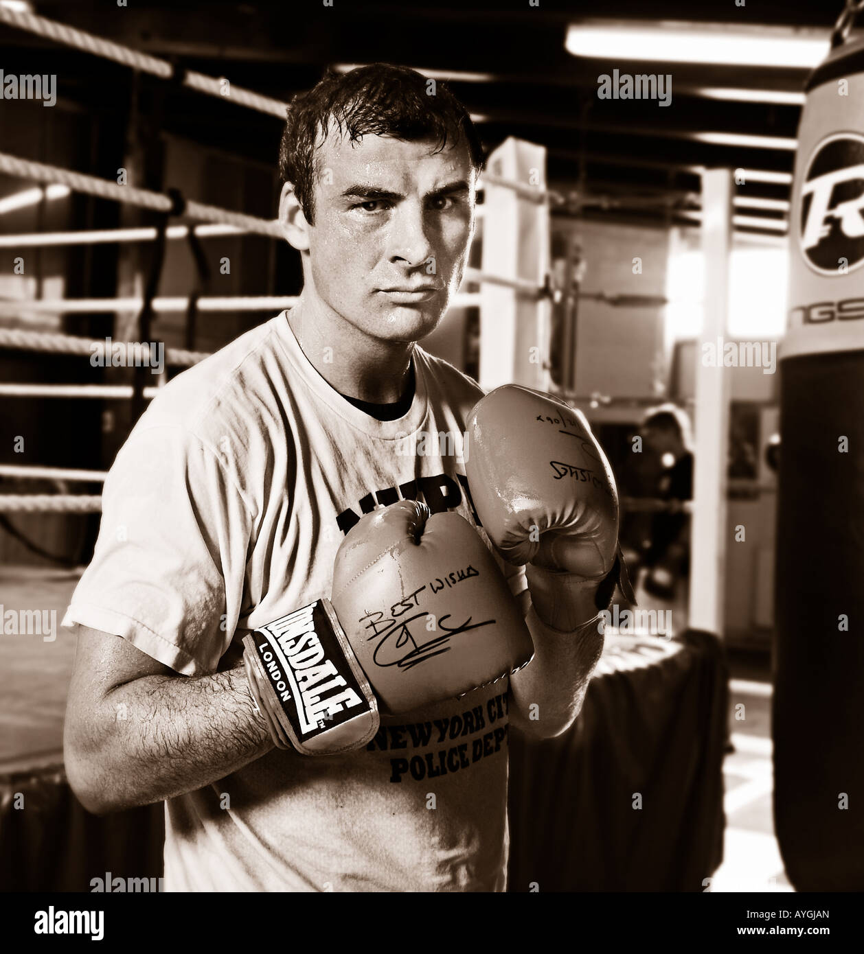 World Champion Boxer Joe Calzaghe training for fight in his Gym in