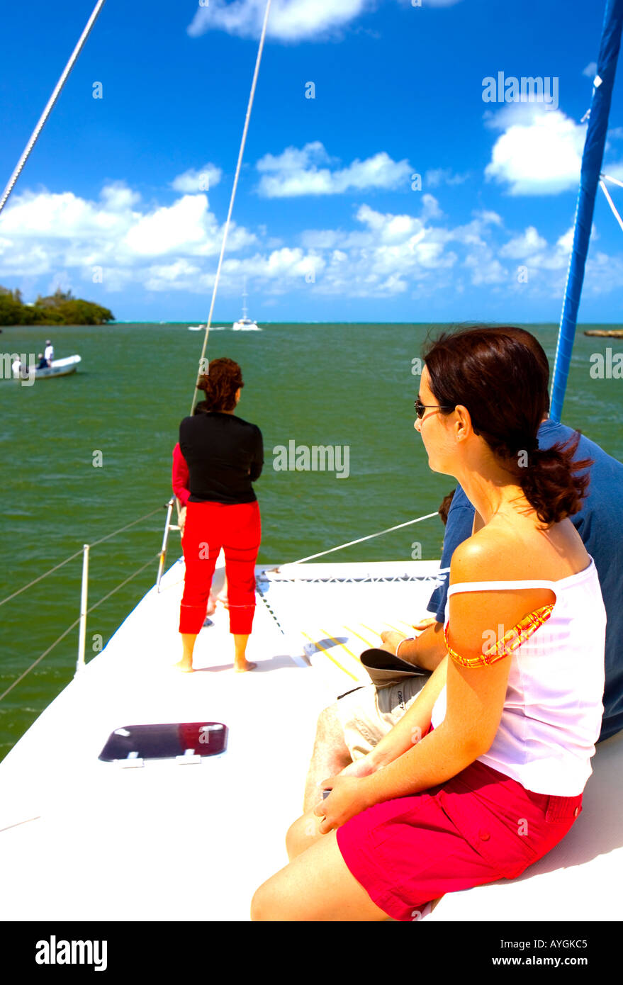 Sightseers aboard on lookout duty - Mauritius Stock Photo