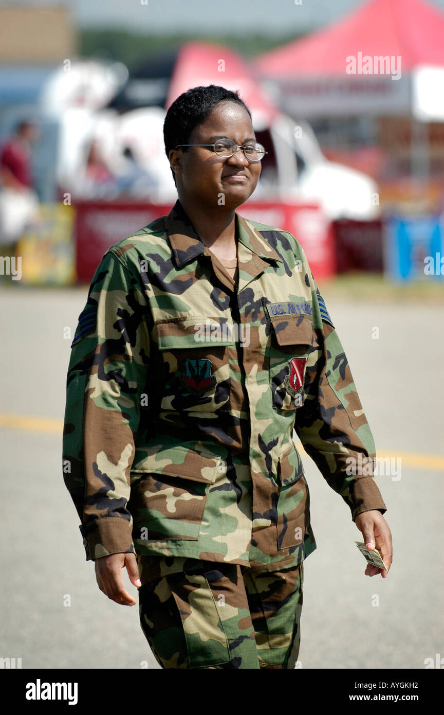 Female Army soldier at Air Show at Selfridge Air Force Base Mt Mount Clemens Michigan MI Stock Photo