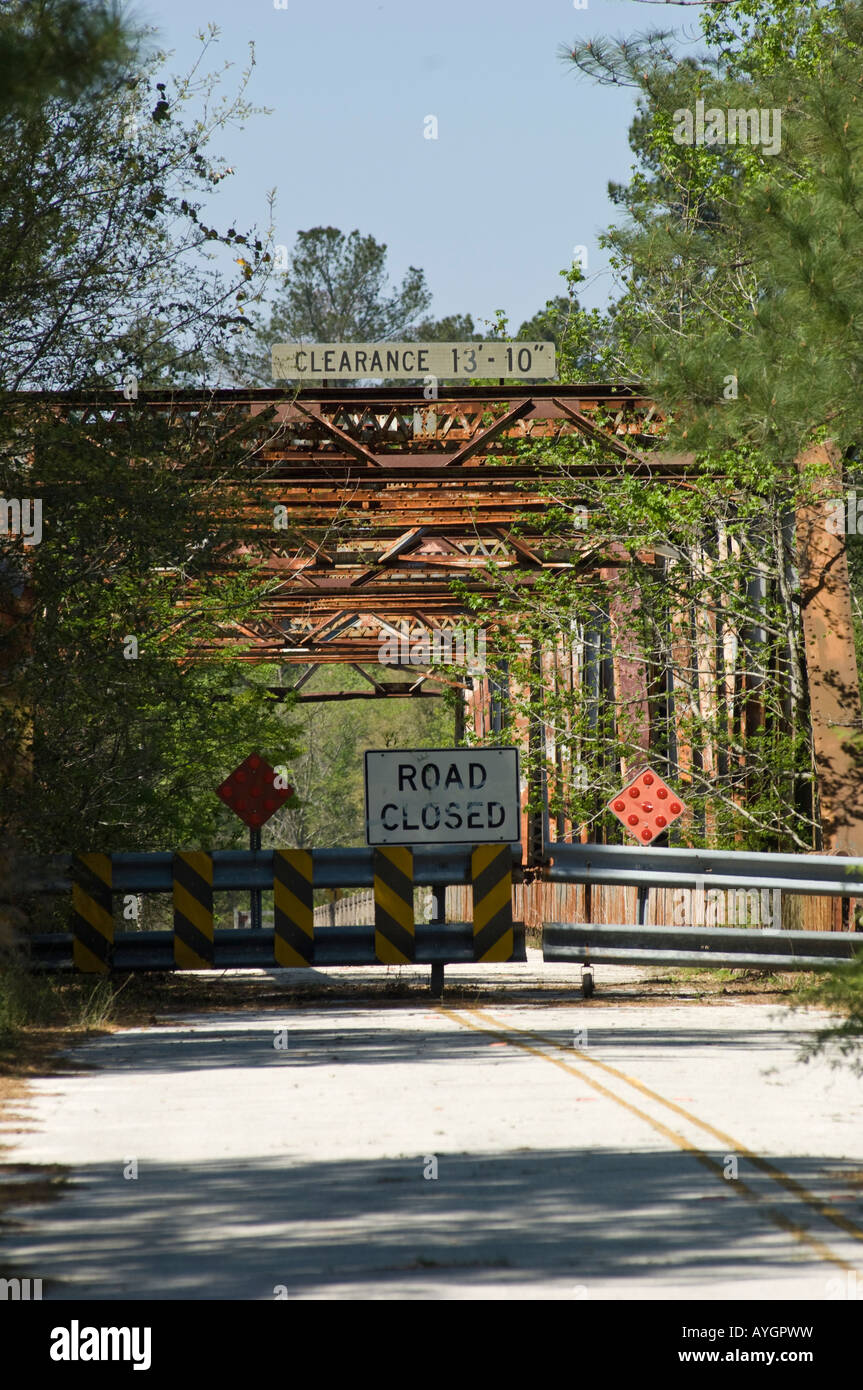 truss bridge road closed rusty blocked barrier abandoned Stock Photo ...