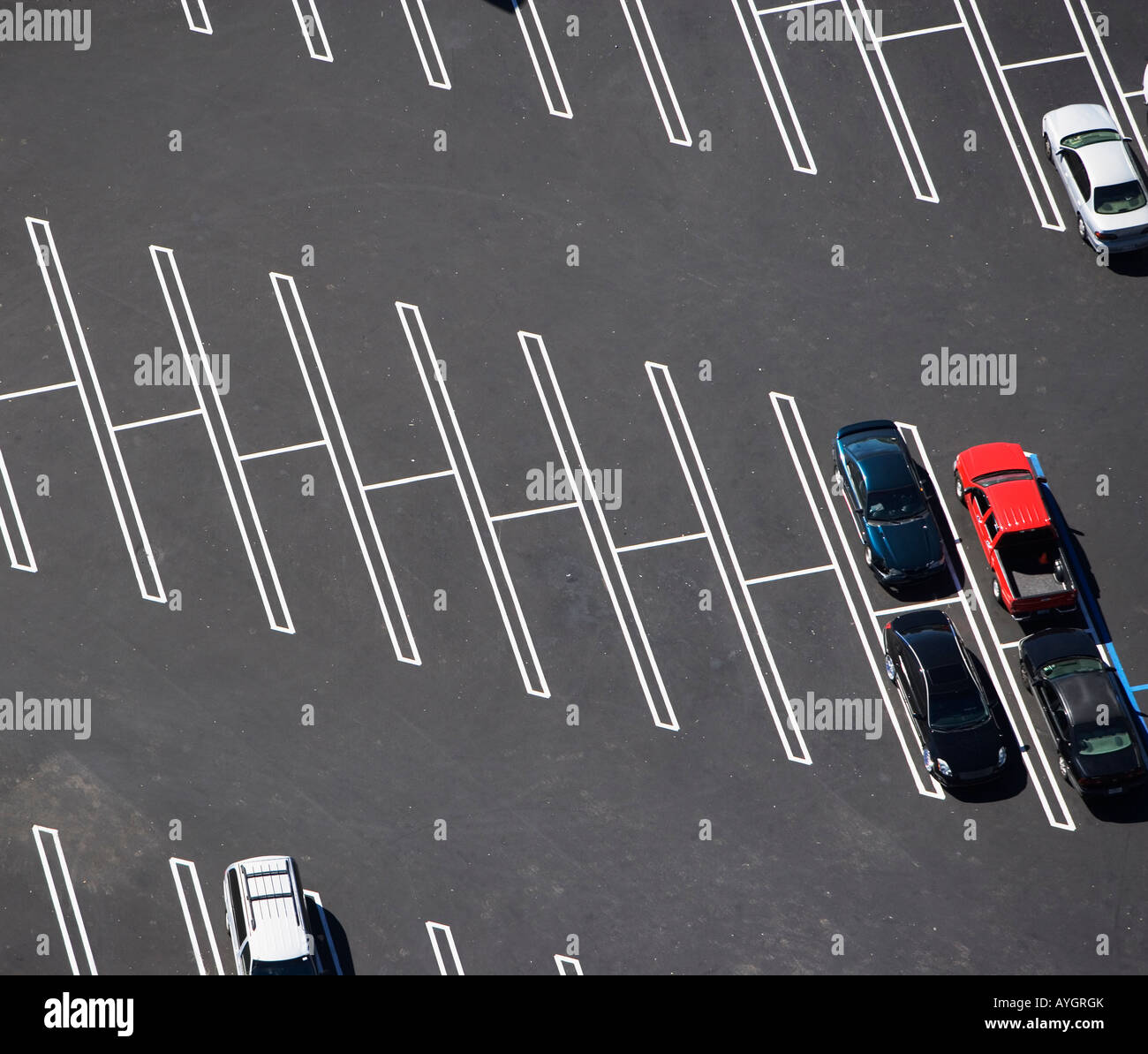 aerial view of parking lot, spaces Stock Photo