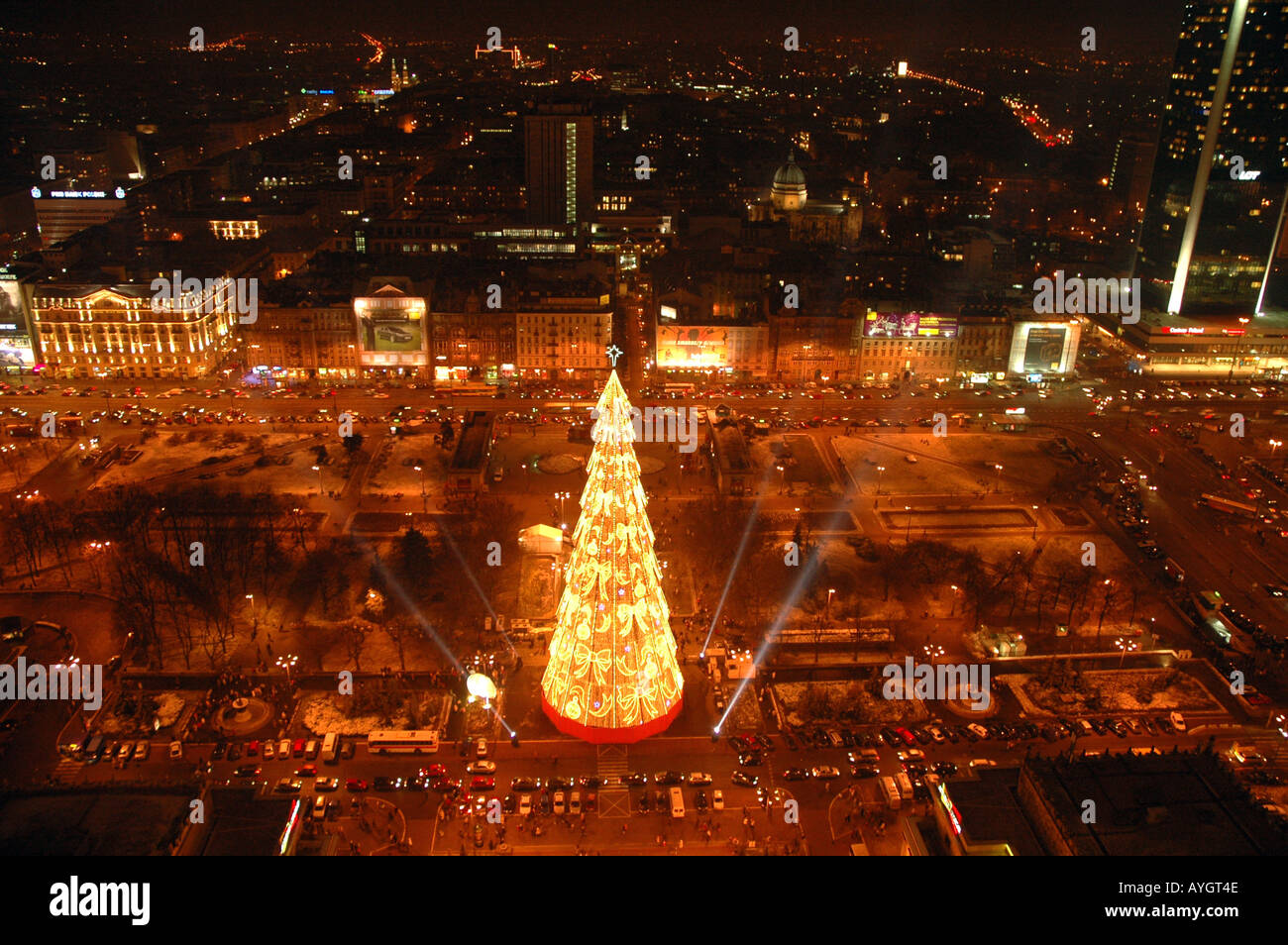 Millennium Christmas Tree in close to Palace of Culture and Science Warsaw 2005 Stock Photo