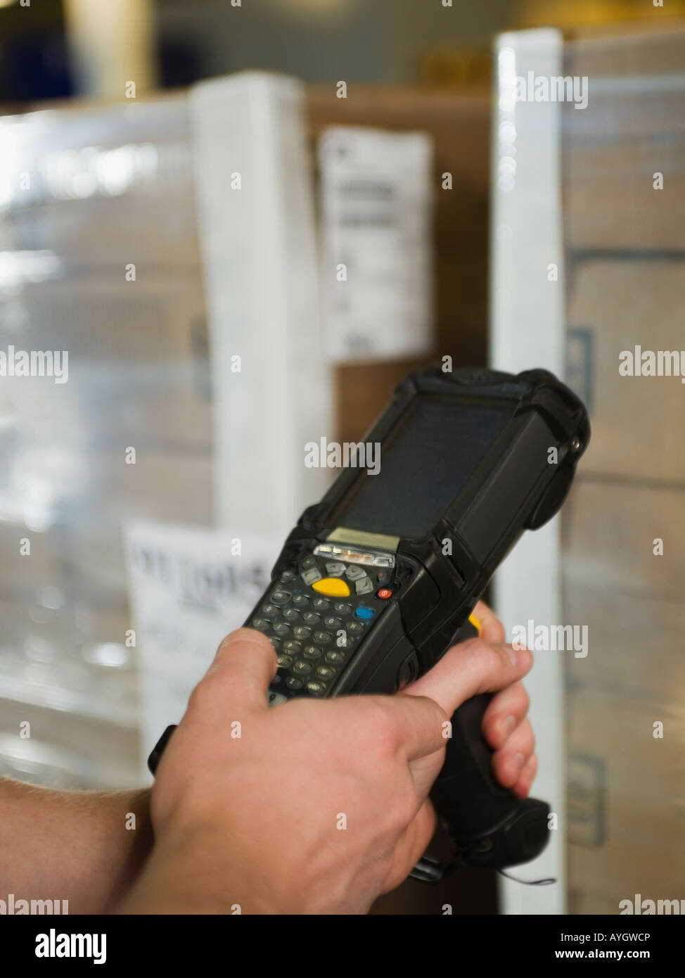Close up of package scanner Stock Photo Alamy