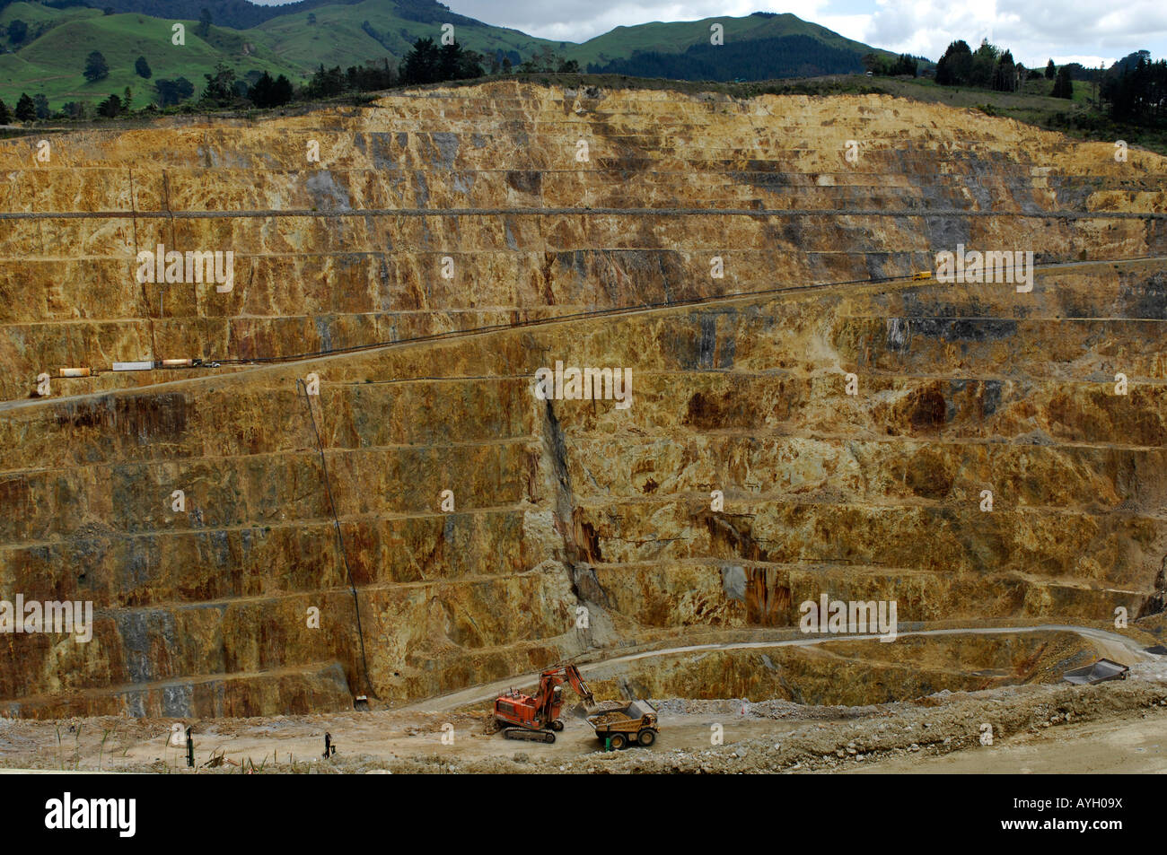 Tiered wall of the open cast Martha gold mine in Waihi New Zealand 31 10 2007 Stock Photo