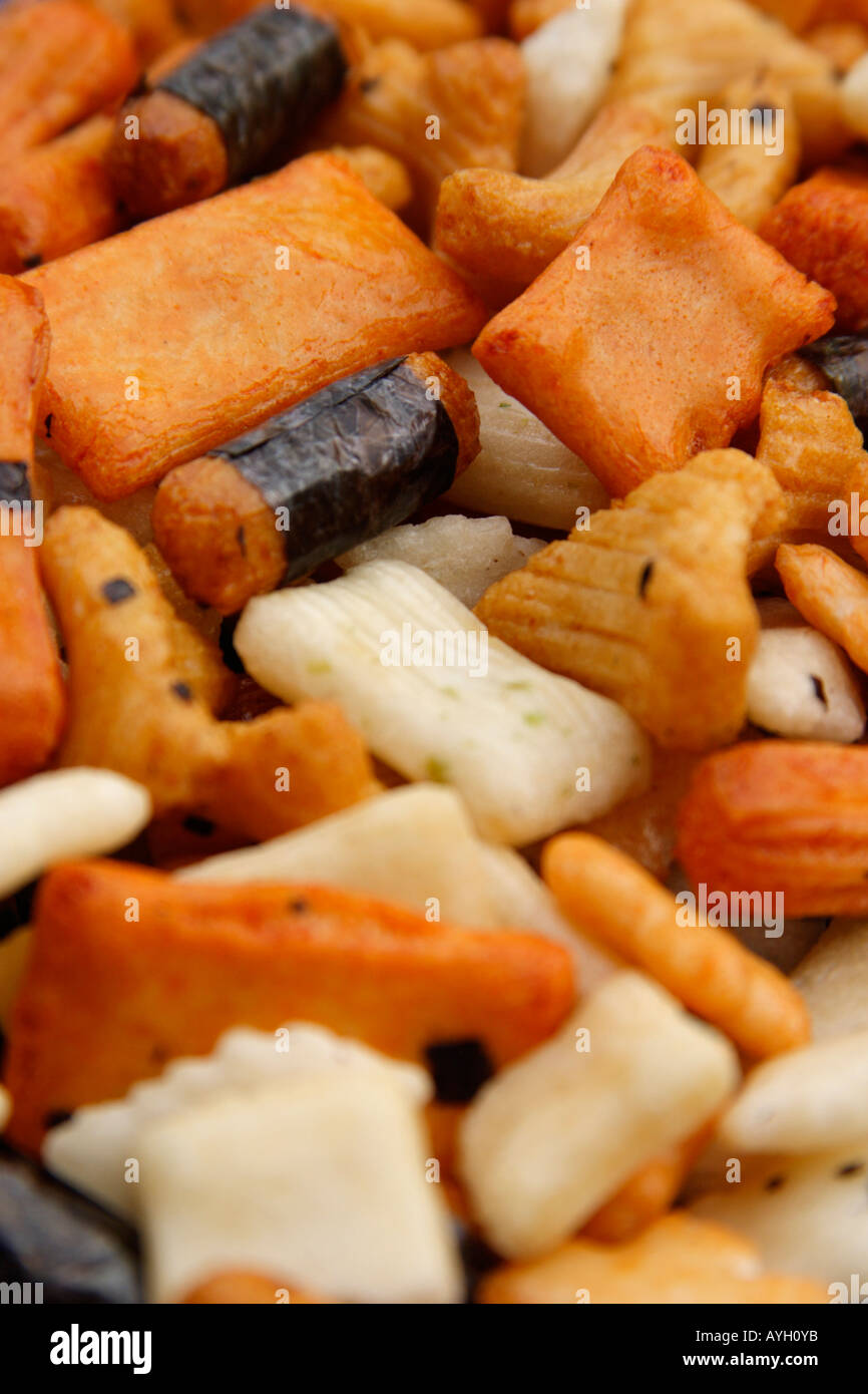 japanese rice crackers snack with various shapes Stock Photo