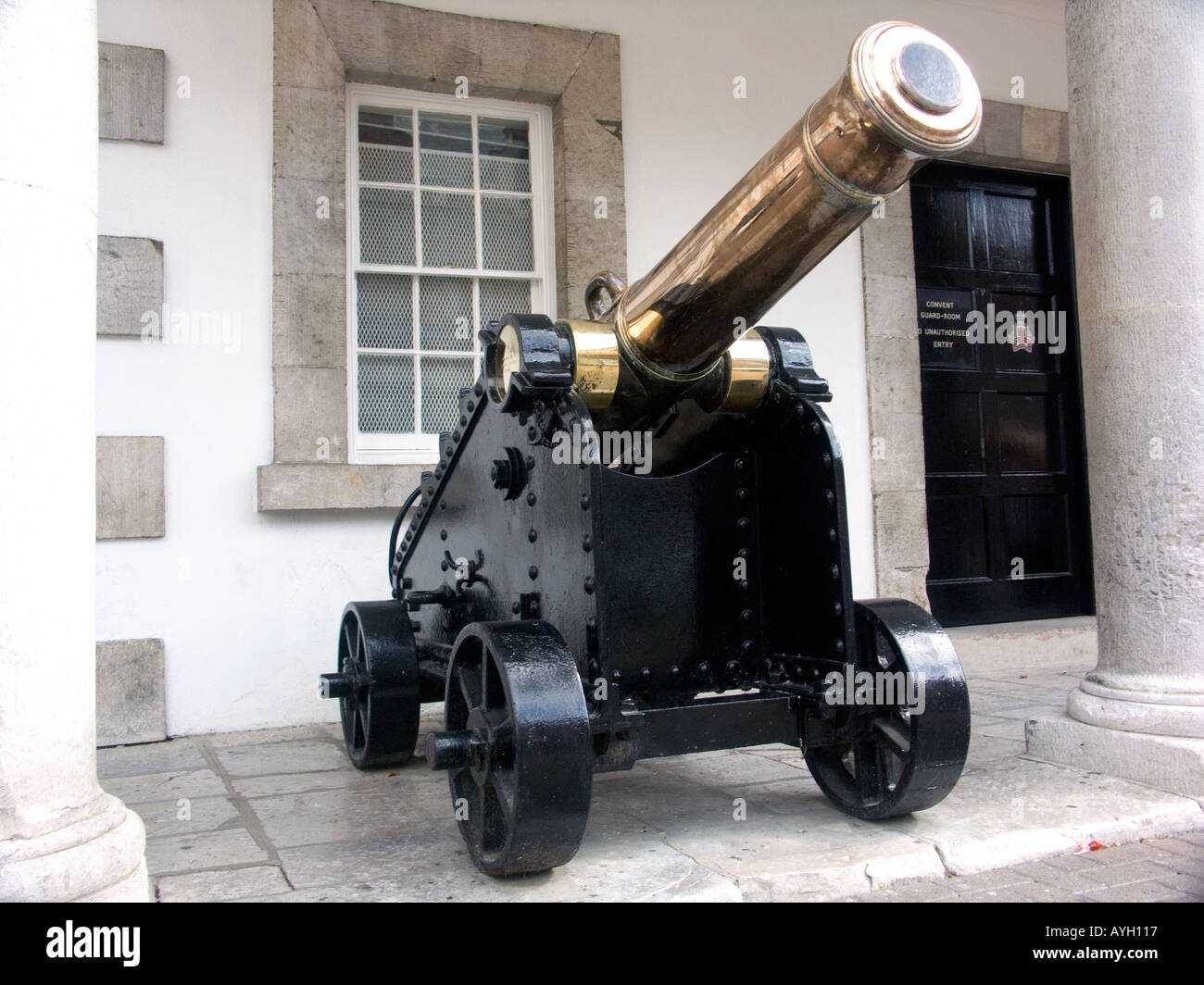 Cannon in front of the Convent Guard Room, Gibraltar, Europe, Stock Photo