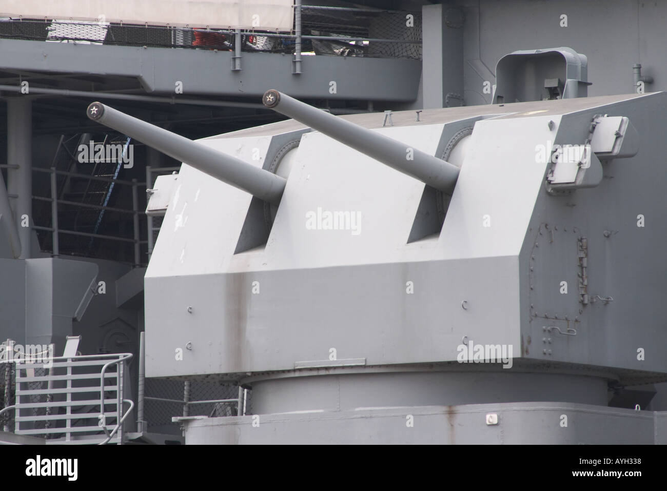 5 inch guns on the Battleship USS New Jersey Stock Photo