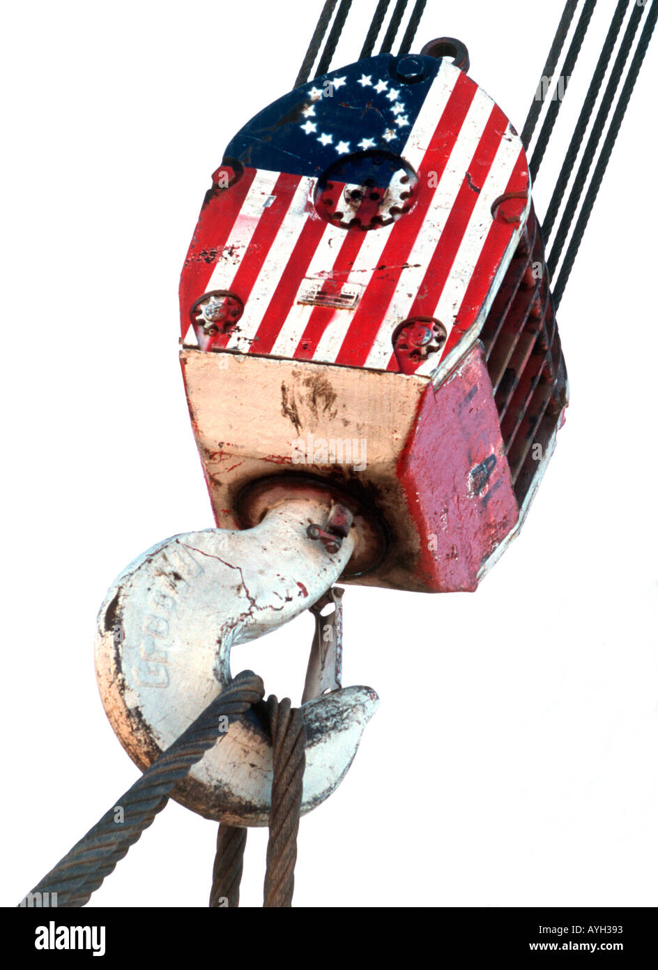 Construction crane with American flag painted on it Stock Photo