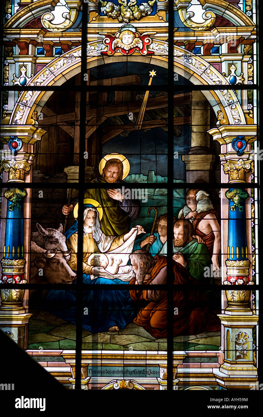 Detail from a stained glass window at the German church (Tyska kyrkan