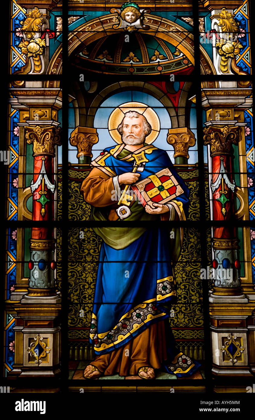Detail from a stained glass window at the German church (Tyska kyrkan Stock Photo Alamy