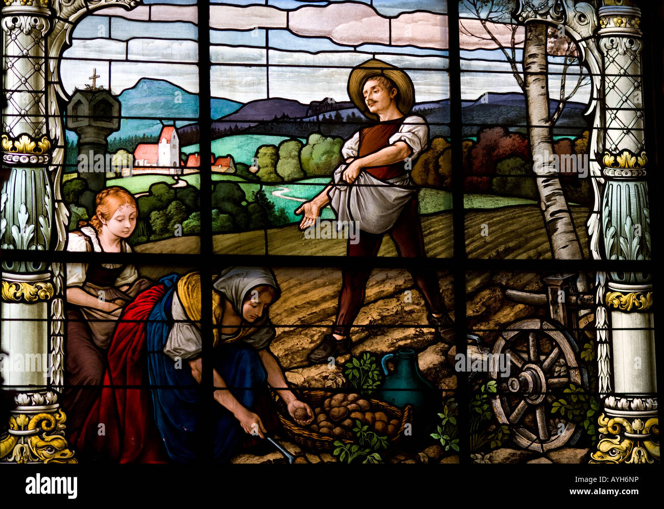 Detail from a stained glass window at the German church (Tyska kyrkan) Stock Photo