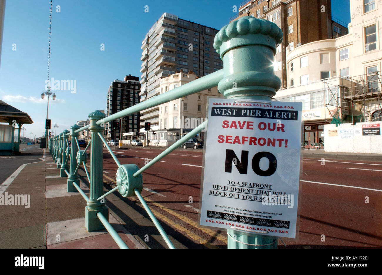 Planning protest poster on Brighton Seafront saying Save our seafront, NO to seafront redevelopment Stock Photo