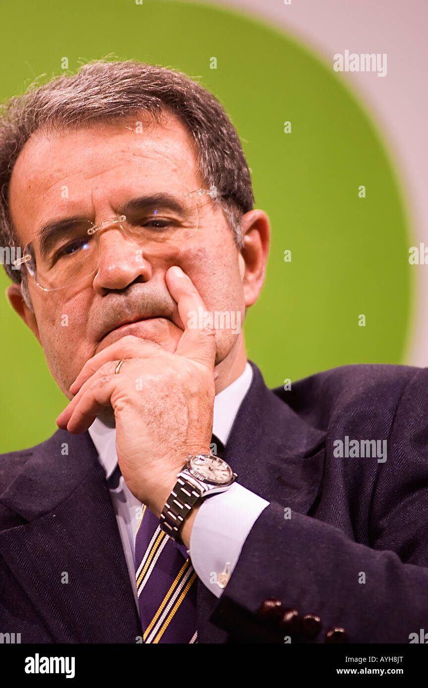 Romano Prodi Italian departing premier waiting absorbed during the last day of the election campaign of Walter Veltroni Stock Photo