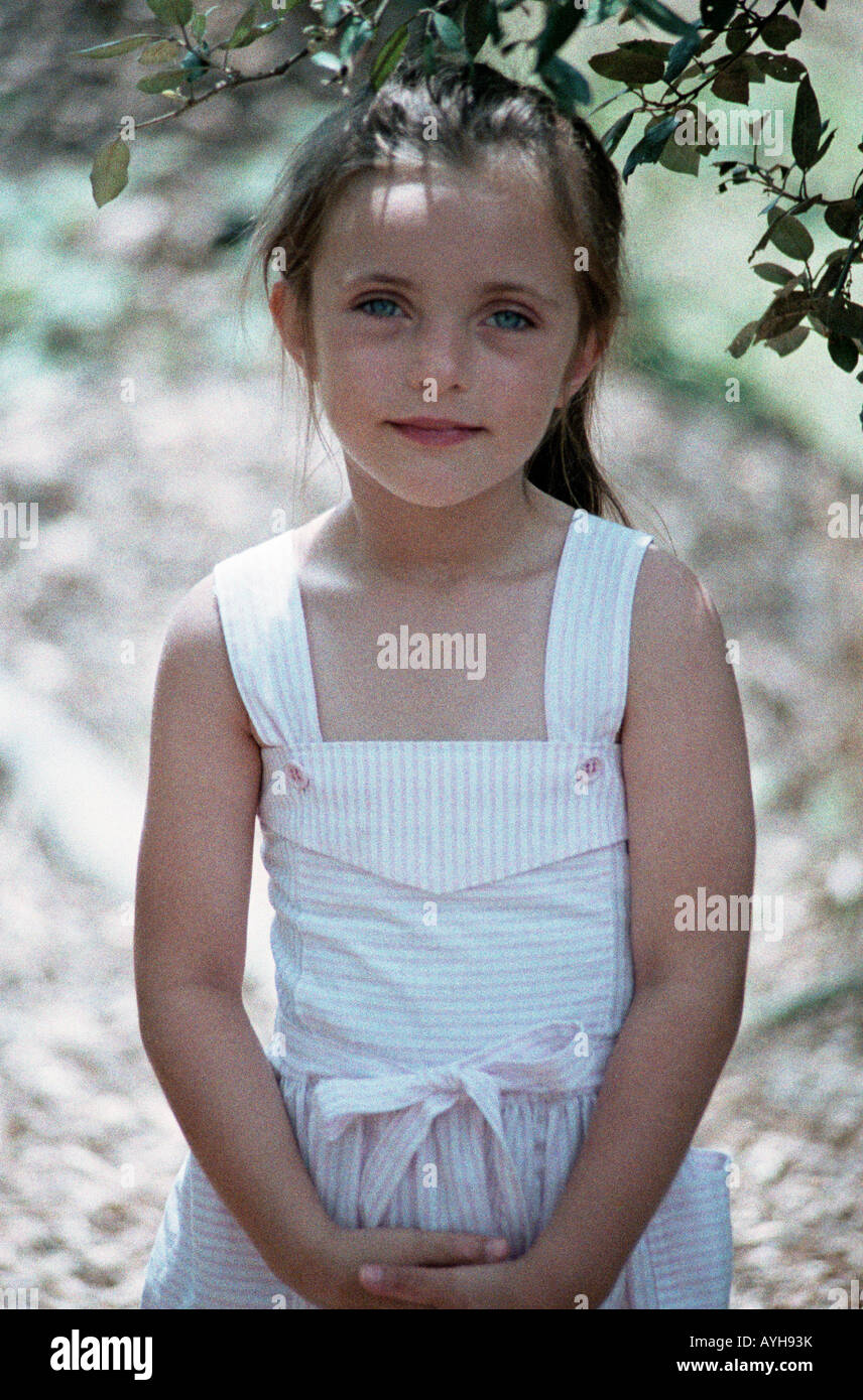 5 year old girl photographed in springtime country setting Stock Photo