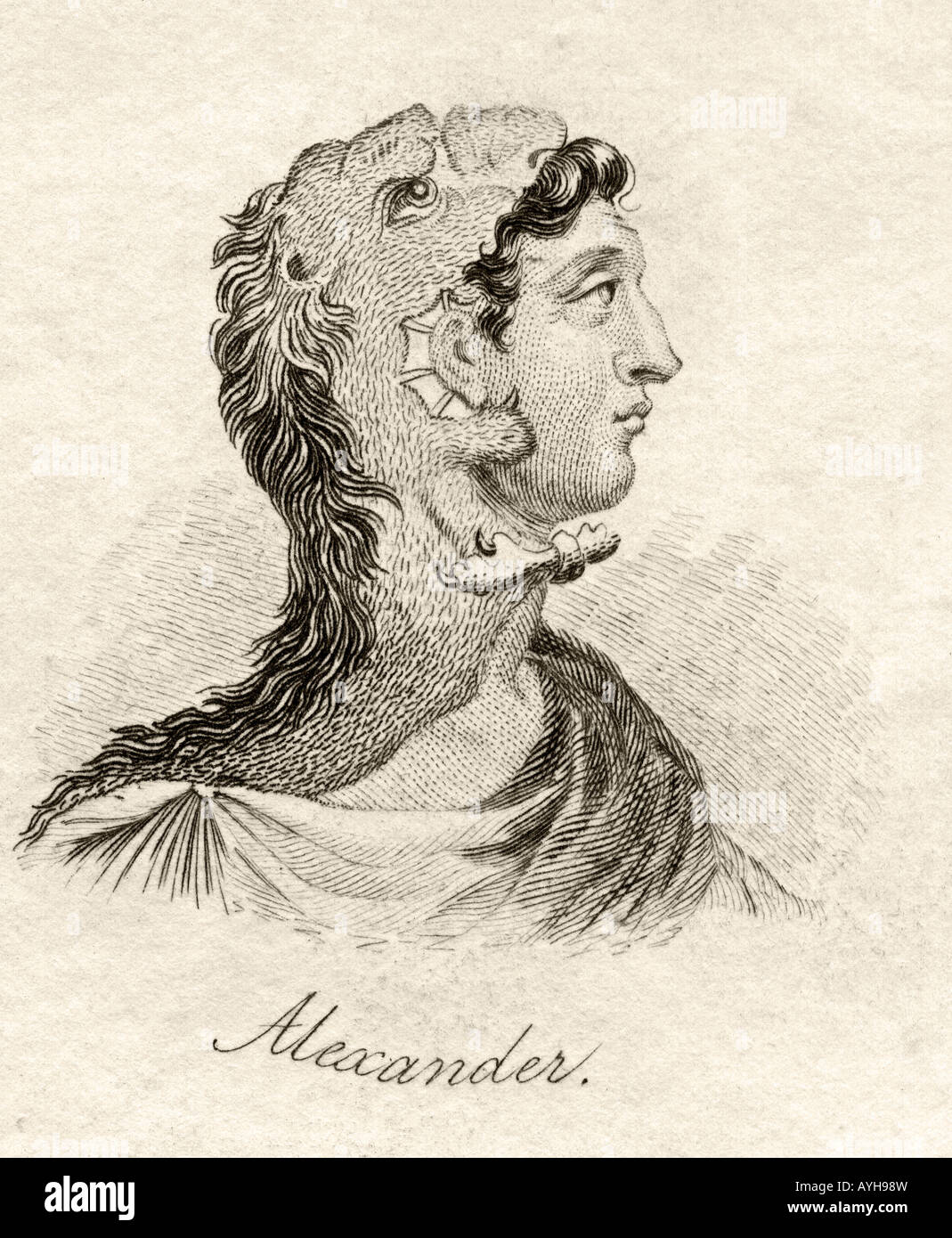 Alexander the Great, 356BC - 323BC. Ancient Greek King of Macedonia. From the book Crabb's Historical Dictionary, published 1825. Stock Photo
