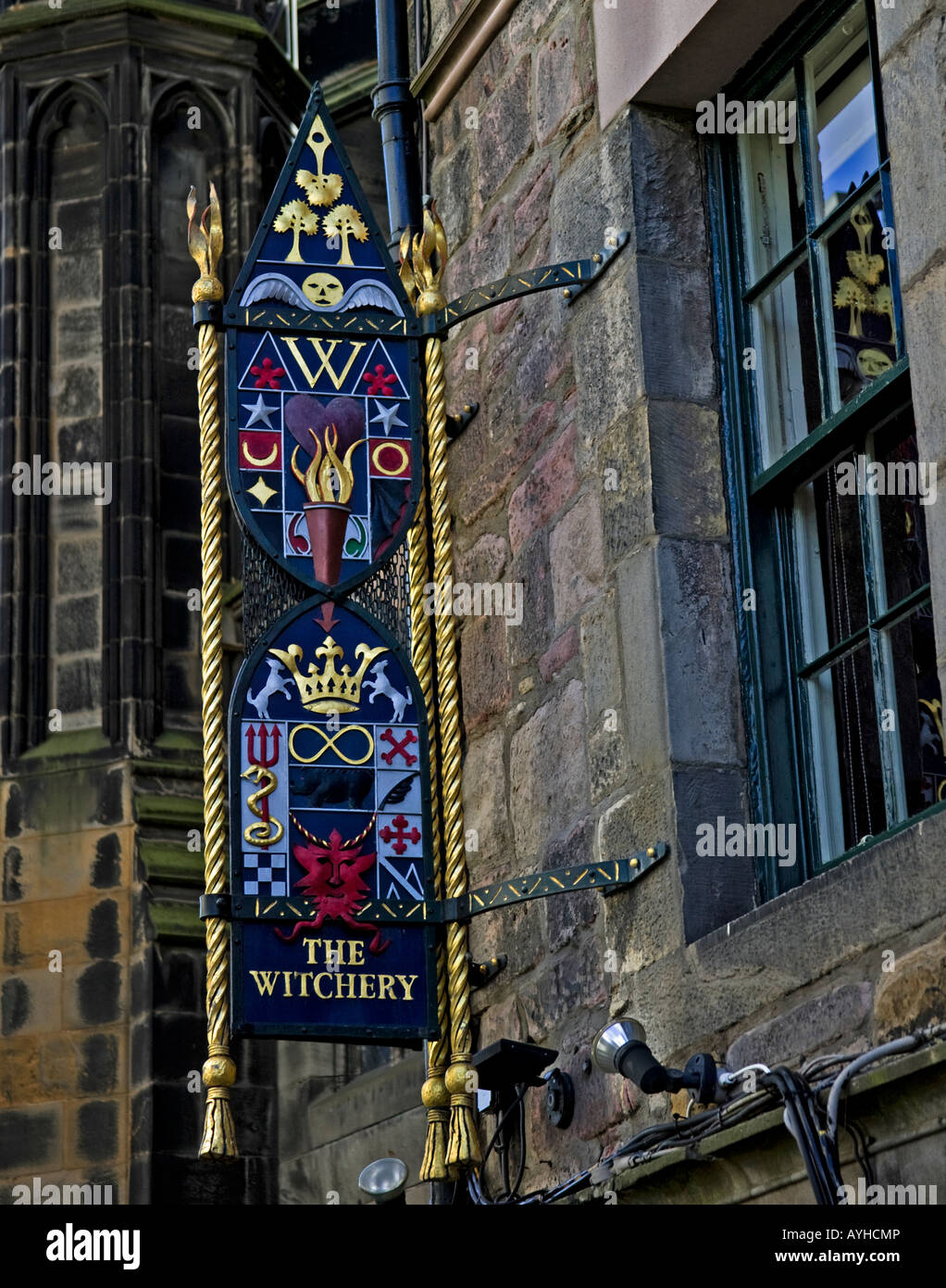 Sign for Witchery Restaurant, Castlehill, Edinburgh, Scotland, UK, Europe Stock Photo