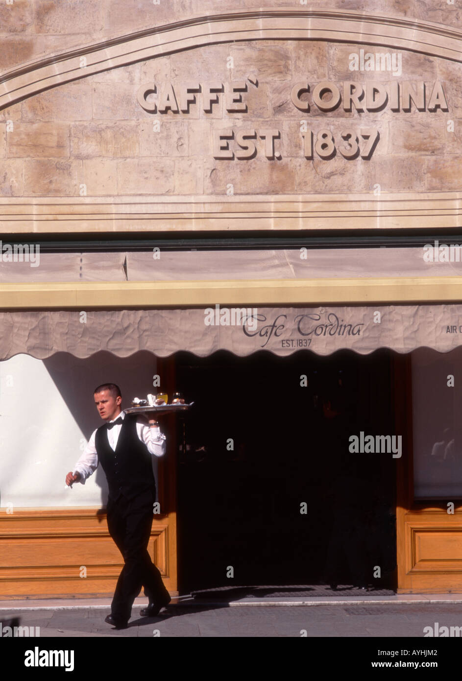 Valletta, Malta. Caffe Cordina on Republic Square: waiter / cafe Stock Photo