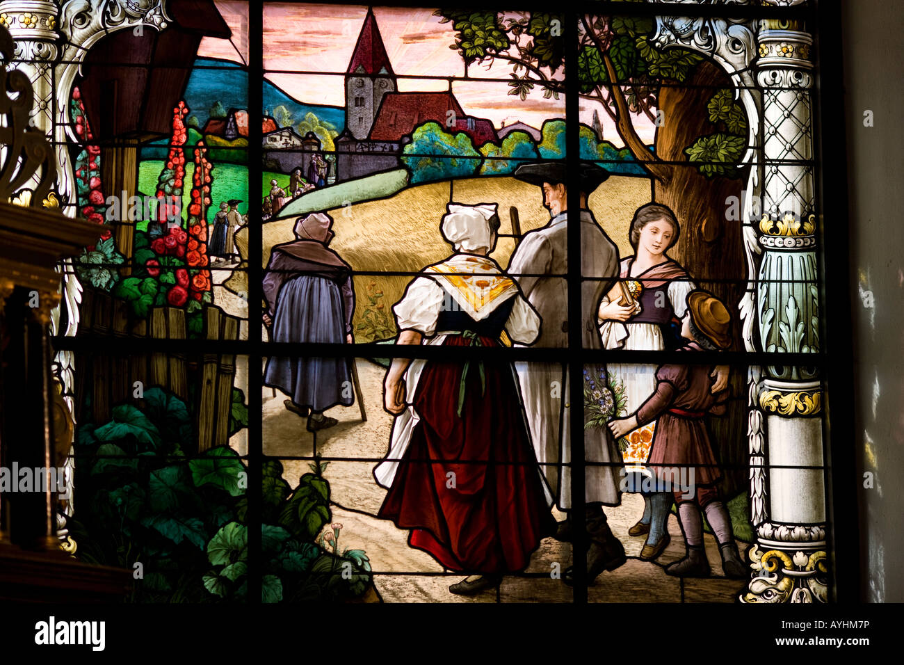 Detail from a stained glass window at the German church (Tyska kyrkan Stock Photo Alamy