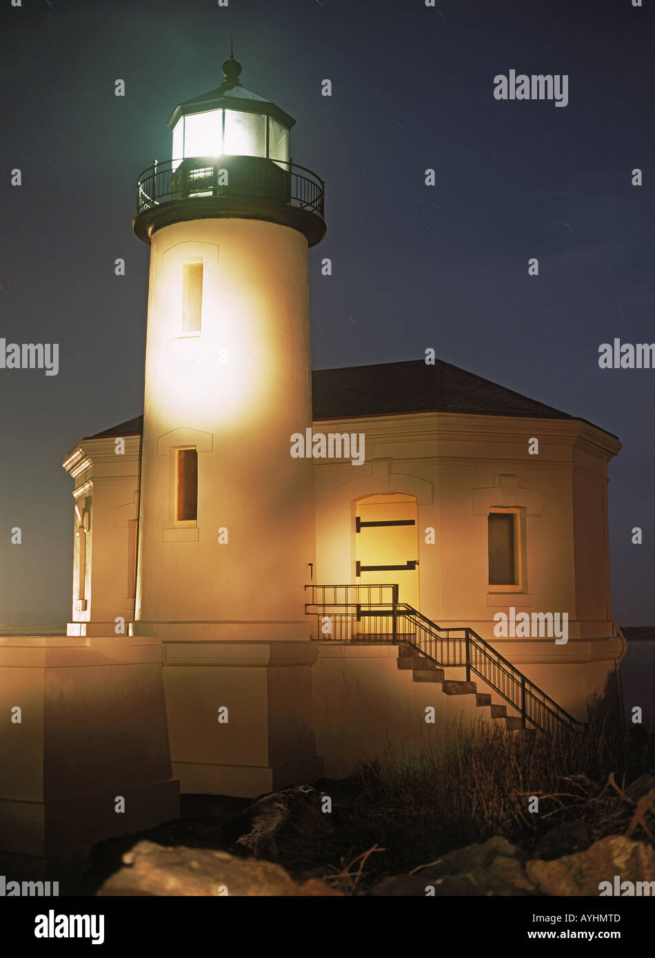 Coquille River Lighthouse at Bullards Beach State Park in Bandon Beach, Oregon Stock Photo