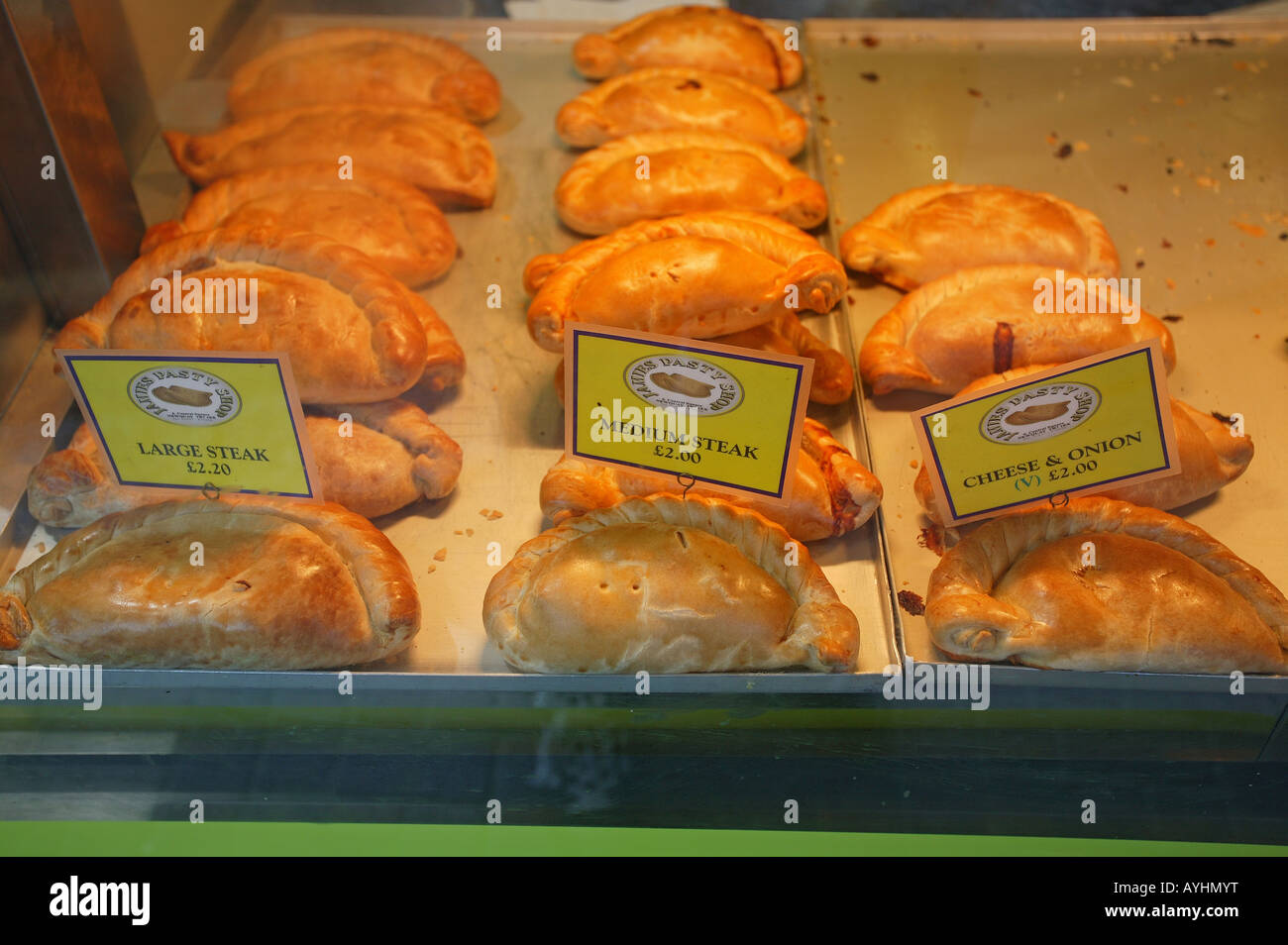 Cornish Pasties in a bakers window Stock Photo