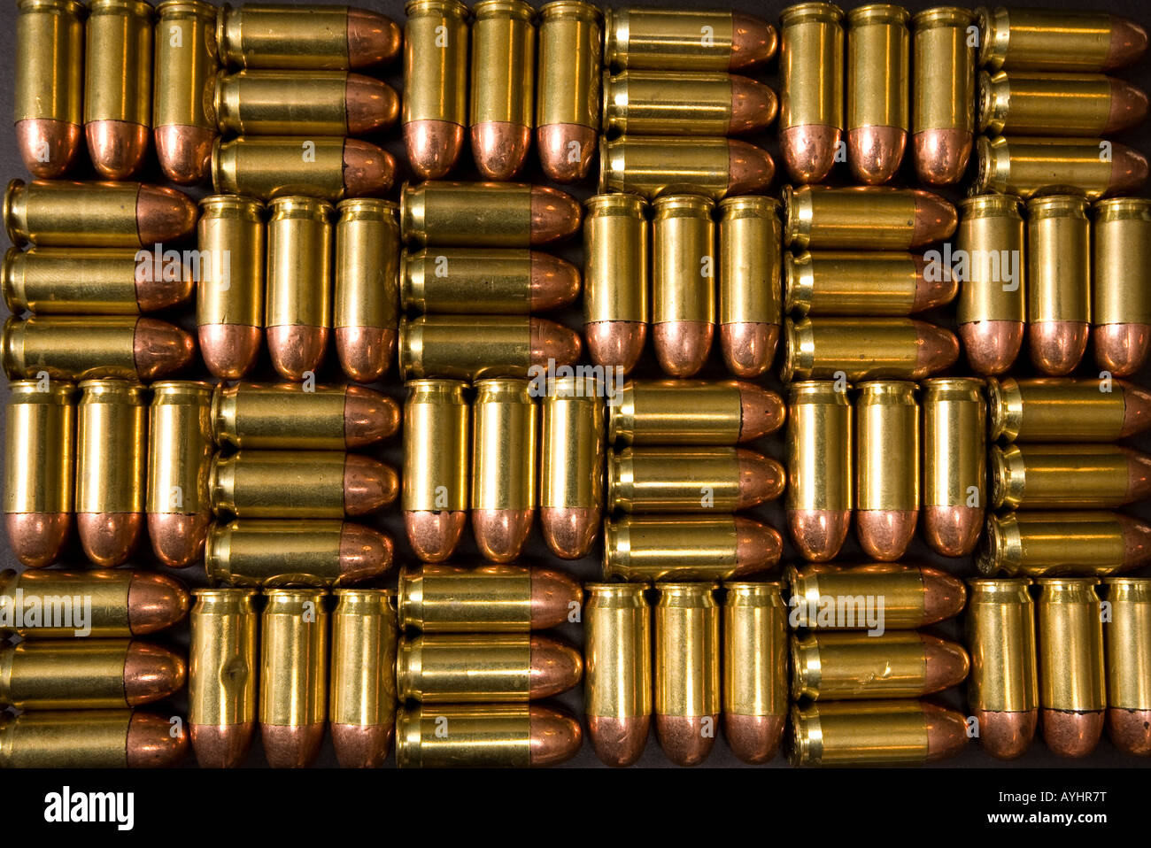 Pattern of .45 Caliber bullets Stock Photo