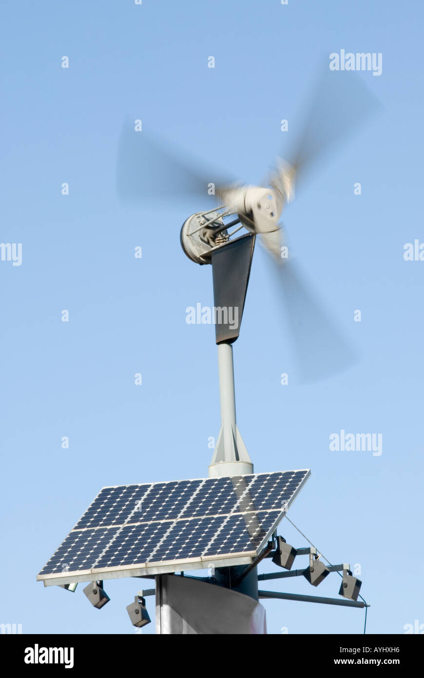 Moving wind turbine combined with solar panels to generate electricity Stock Photo Alamy