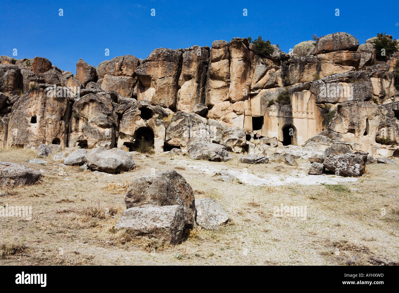 Monastery Valley ancient byzantine dwellings in caves Guzelyurt Stock ...