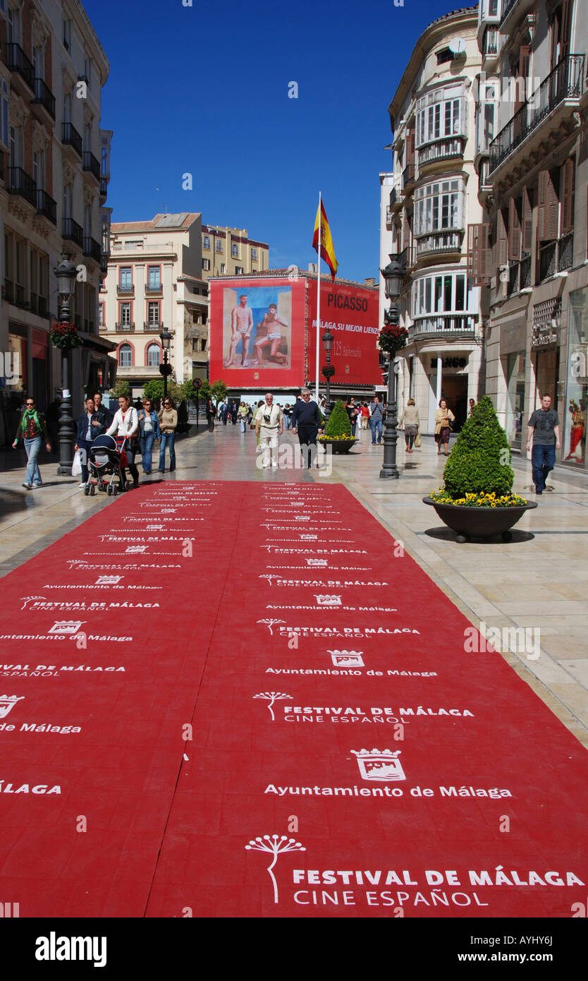 View up calle Larios in Malaga during the film festival Stock Photo