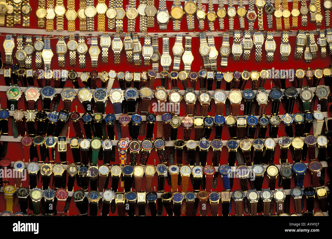 Hong Kong counterfeit imitation watches and rolex in a market in downtown Kowloon Stock Photo