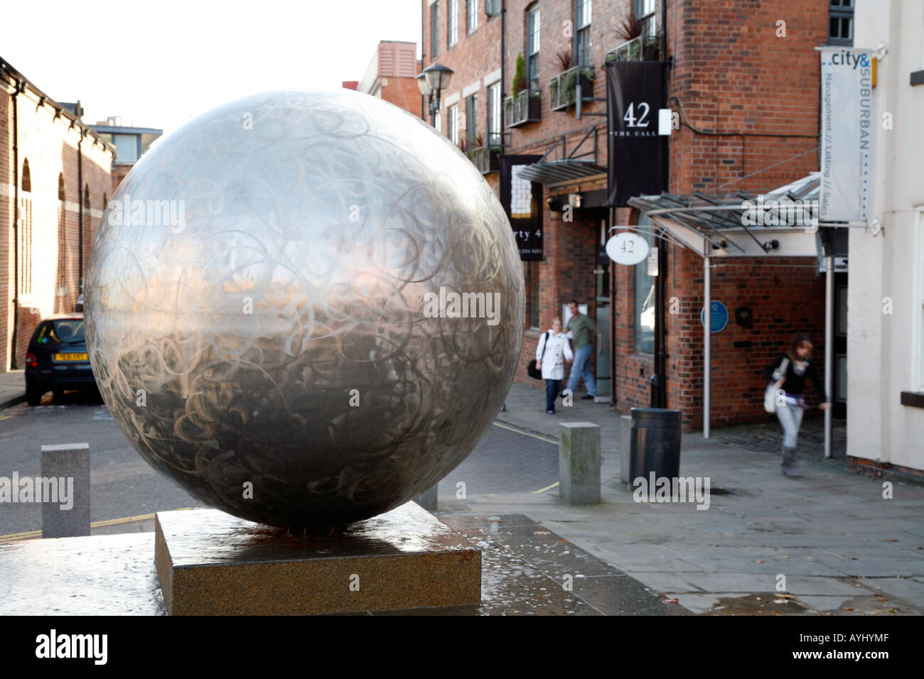 "The Globe" outside 42 The Calls, famous restaurant with Michelin Stars in The Calls, Leeds