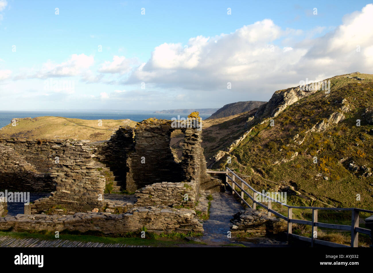 Tintagel Castle with Cornish Coastline Stock Photo - Alamy