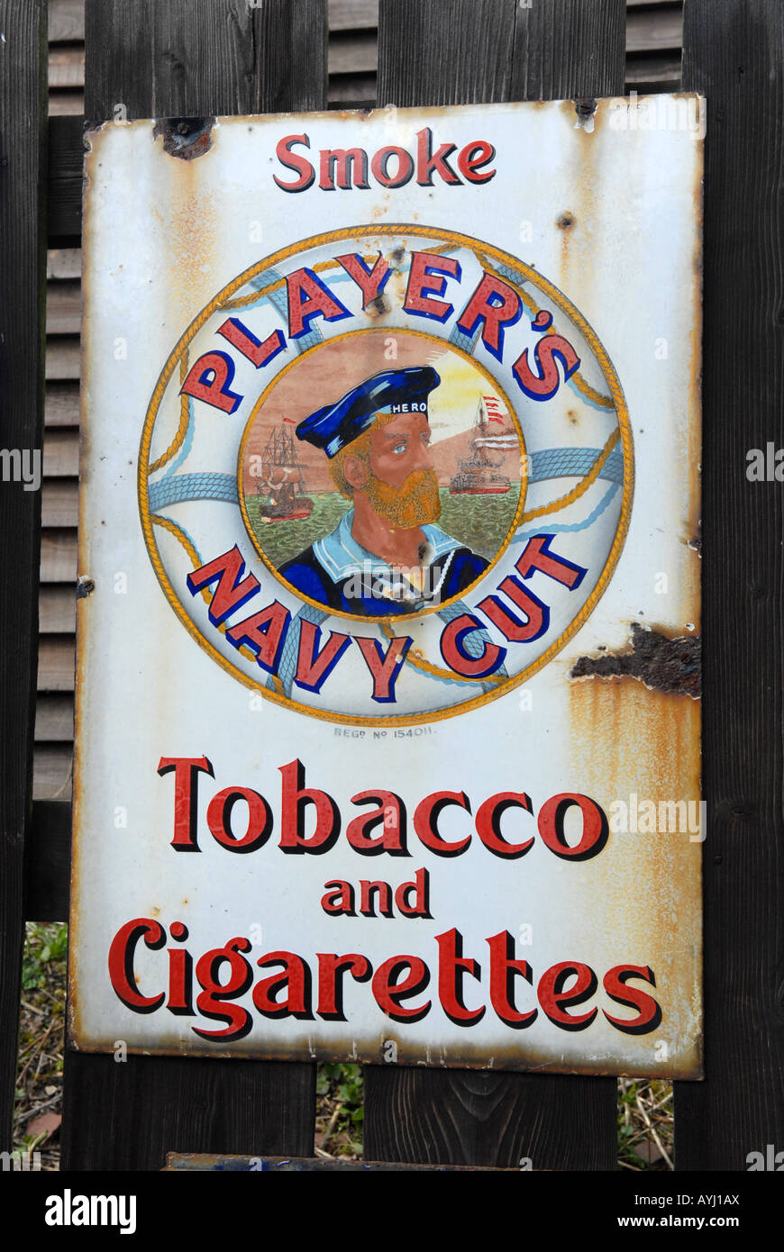 Blists Hill Victorian Town in Telford Shropshire Enamel advertising sign for Players Navy Cut tobacco and cigarettes Stock Photo