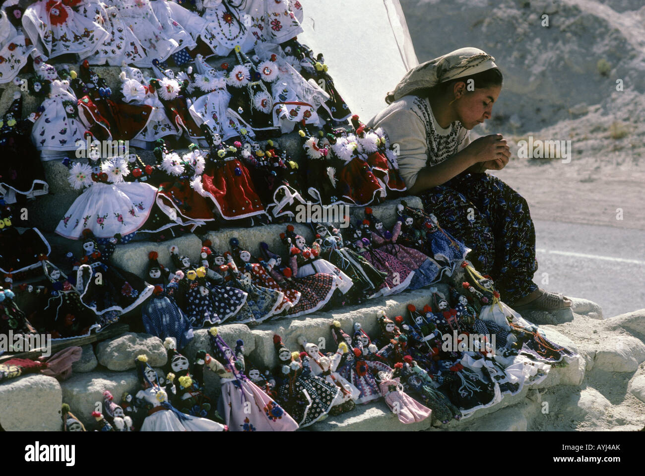 Souvenir stall girl Cappadocia, Turkey Stock Photo