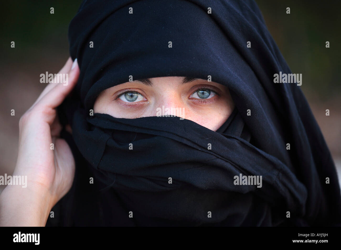 Young woman wearing black veil Stock Photo