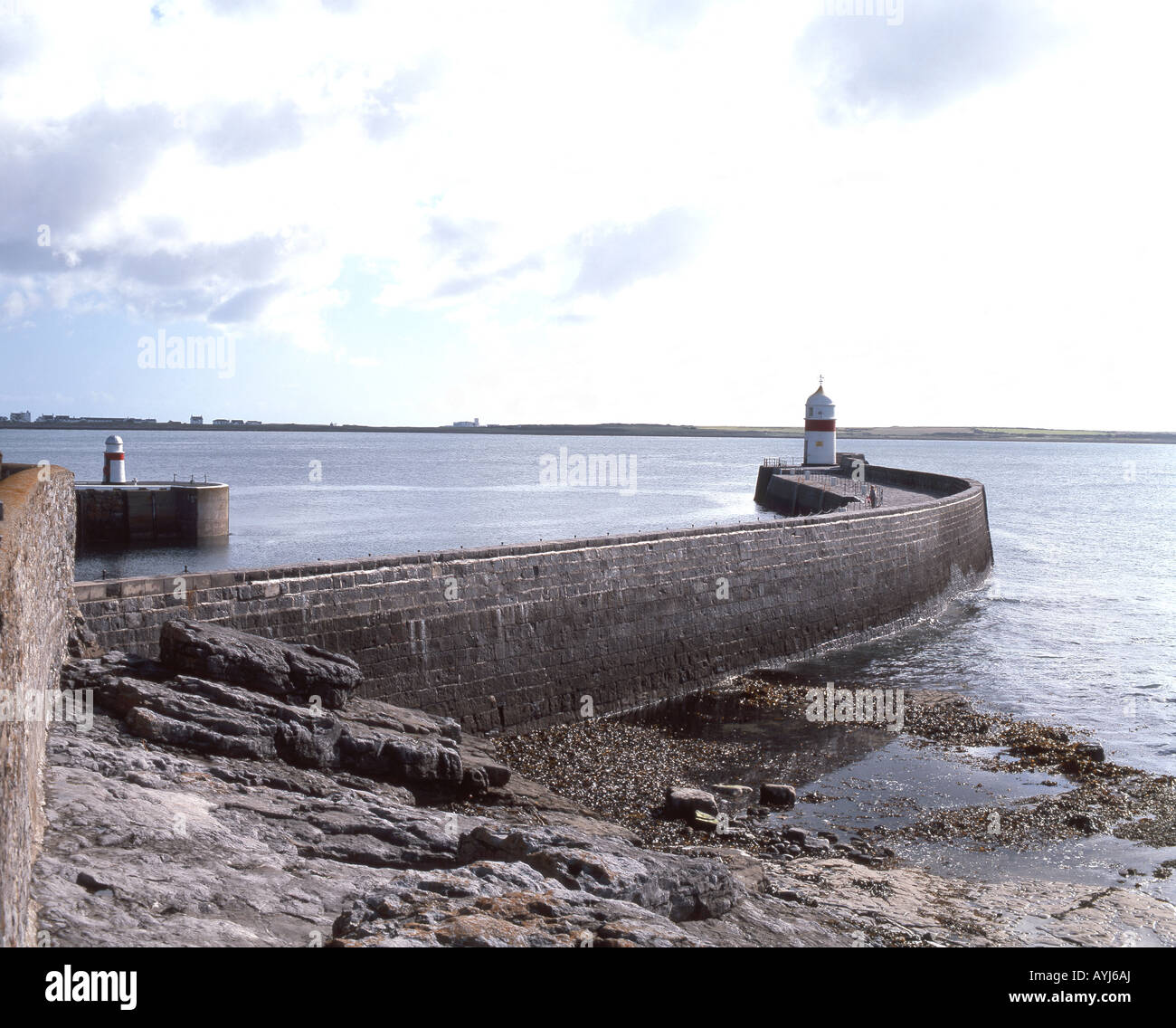 Stone harbour breakwater, Castletown, Isle of Man Stock Photo